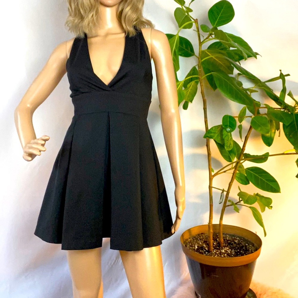 Tobi little black exposed back skater dress XS
